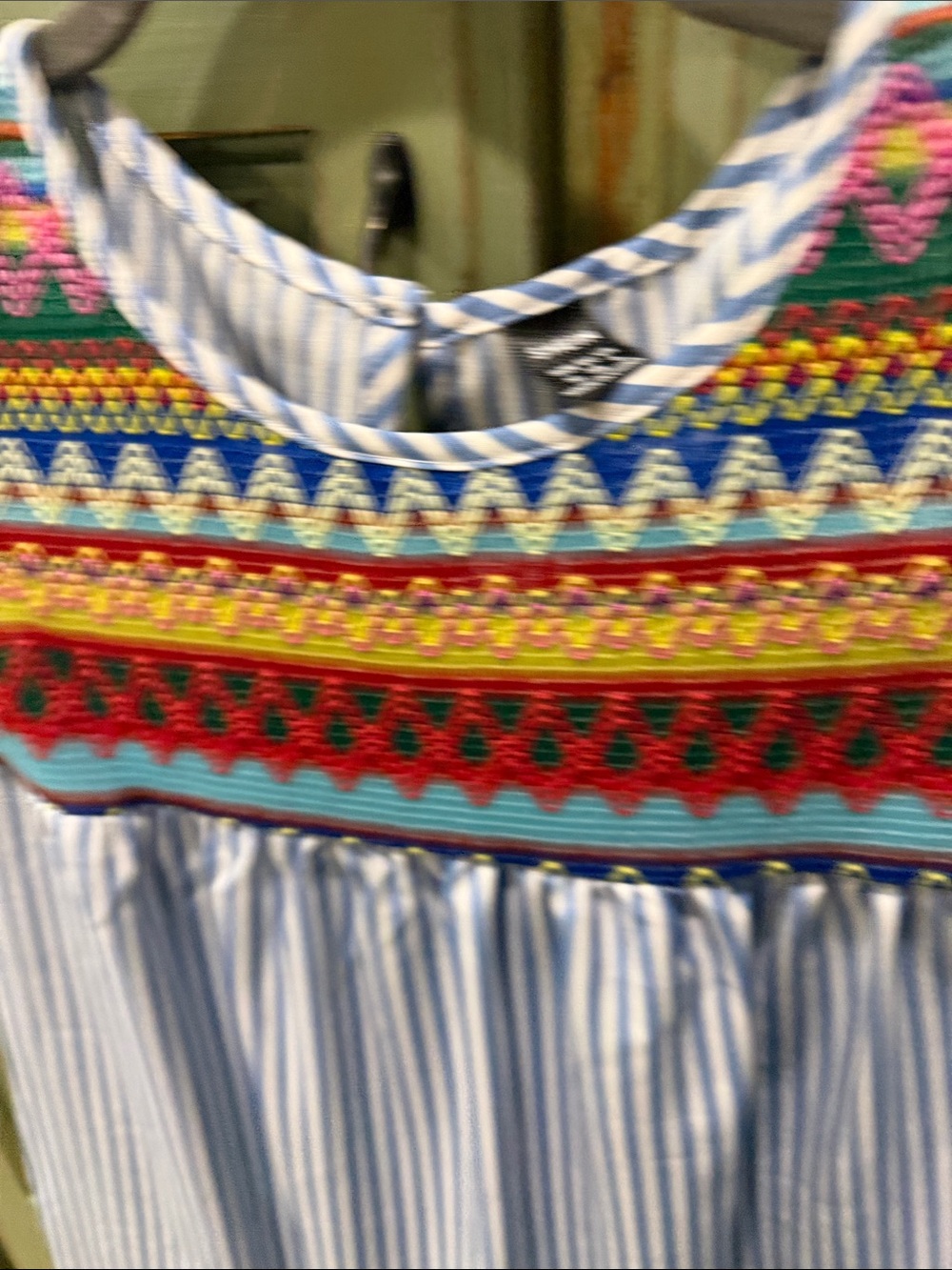SHEIN Blue & Multicolor Embroidered Striped Top - Picture 3 of 6